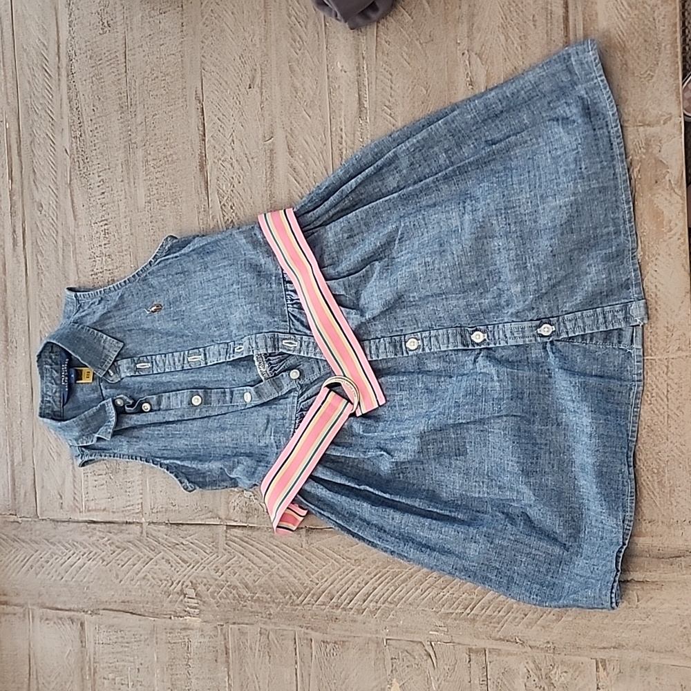 Girls no sleeve collar denim dress